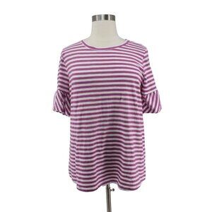 NWT Lane Bryant Purple White Striped Cotton Knit Bell Sleeve T-Shirt Size 18/20